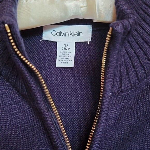 Calvin Klein Mock Neck Zip Up Knit Preppy Cardigan, Small, Blue w/ Gold Zipper - Picture 4 of 8